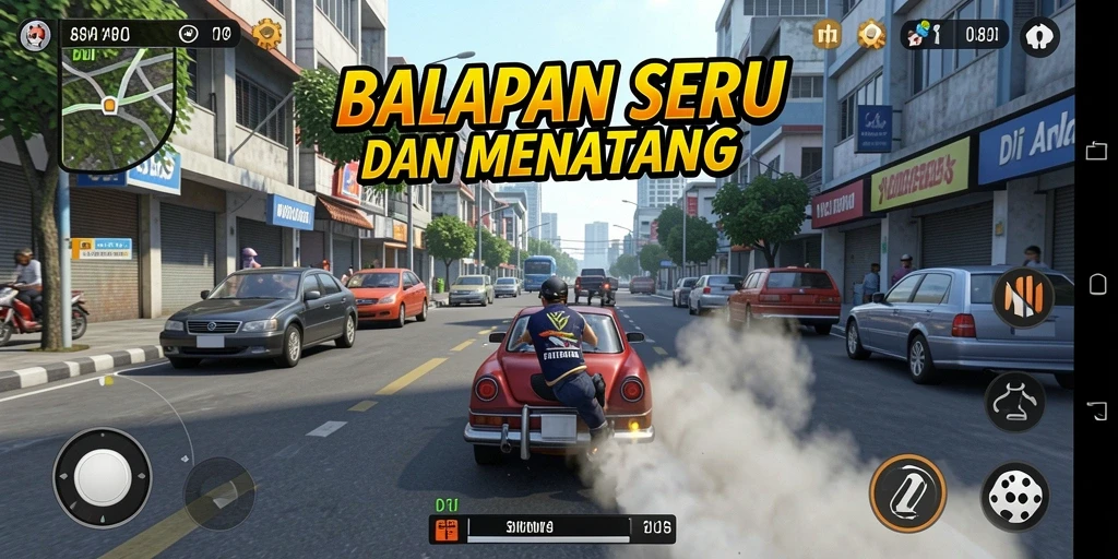 Tampilan gameplay balapan seru di AW8 dengan berbagai kendaraan.