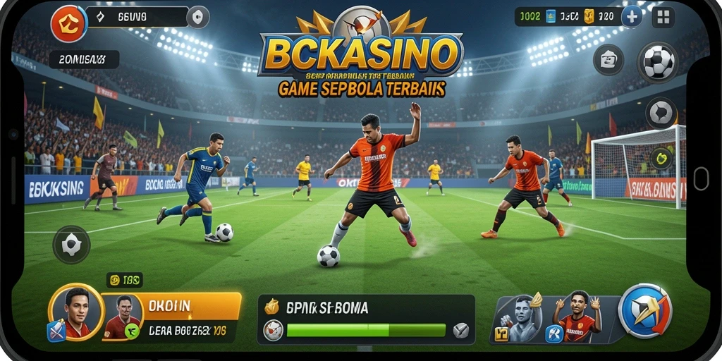 Screenshot gameplay BCKASINO menampilkan aksi sepak bola yang mendebarkan.