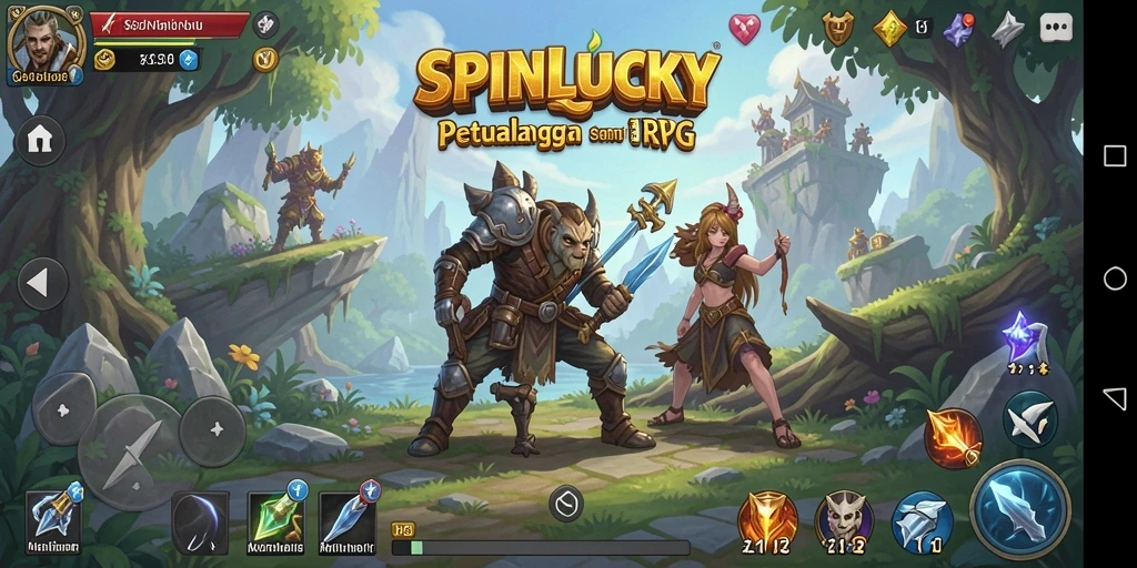 Gameplay seru dalam SPINLUCKY menampilkan aksi karakter RPG.